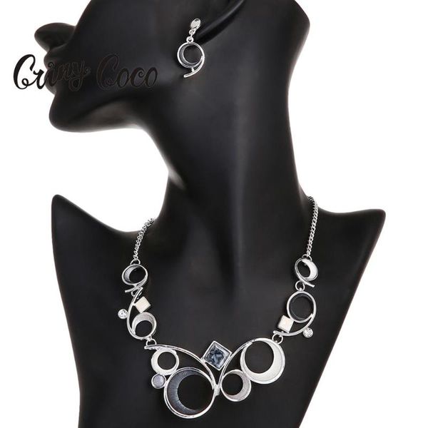 

cring coco jewelry enamel geometric necklaces for women female resin collier collares wholesale big circle chain choker necklace, Silver