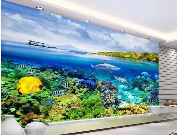 

custom 3d p wallpaper custom 3d stereoscopic wallpaper beautiful hand-painted blue ocean underwater world wallpapers tv background wall