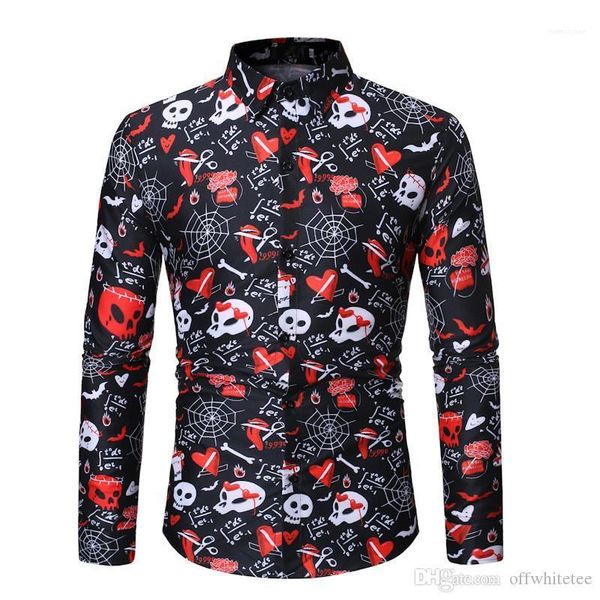 

christmas print lapel neck single breasted mens shirts designer males clothing christmas day mens casual shirts fashion, White;black
