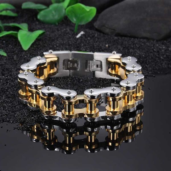 

large 140g 18mm * 23cm titanium steel chunky biker motorcycle chain men's gold bracelet gothic jewelry, Black