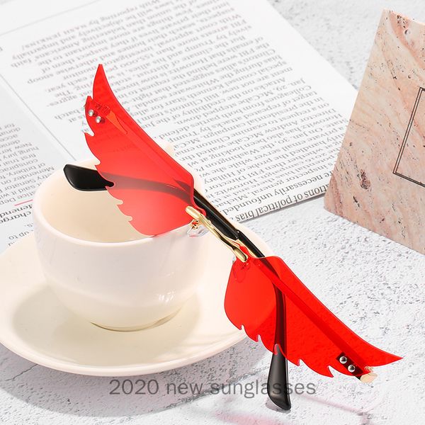 

sunglasses 2021 vintage butterfly women fashion rimless fire flame sun glasses trending party cat mirror eyewear uv400 nx, White;black