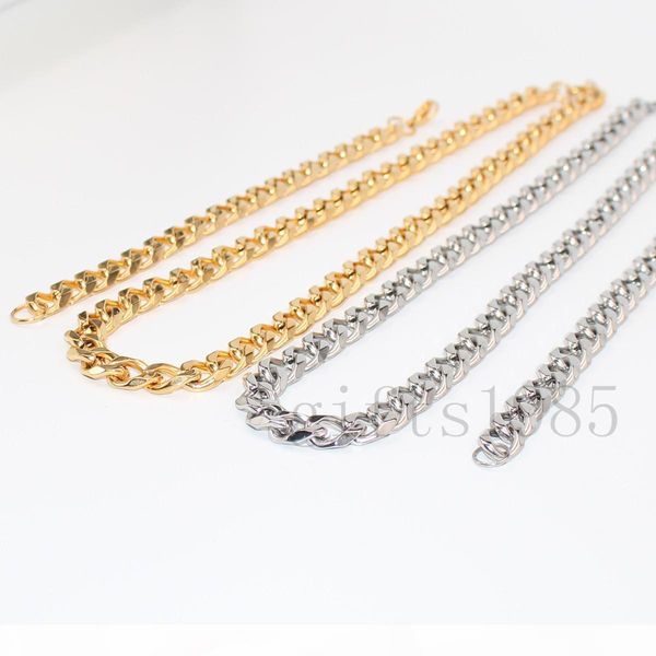 

1set miami s.steel golden silver cuban link women men's necklace bracelet chain