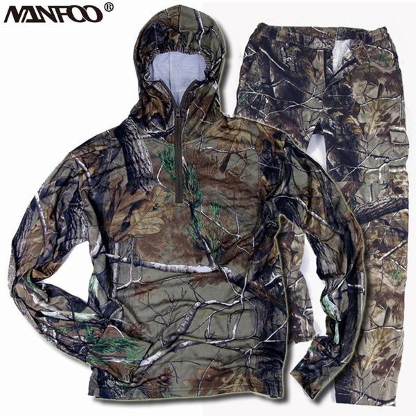

new summer autumn hunting fishing camouflage suits breathable cotton bionic camo outdoor shooting costume set hooded jacket pant