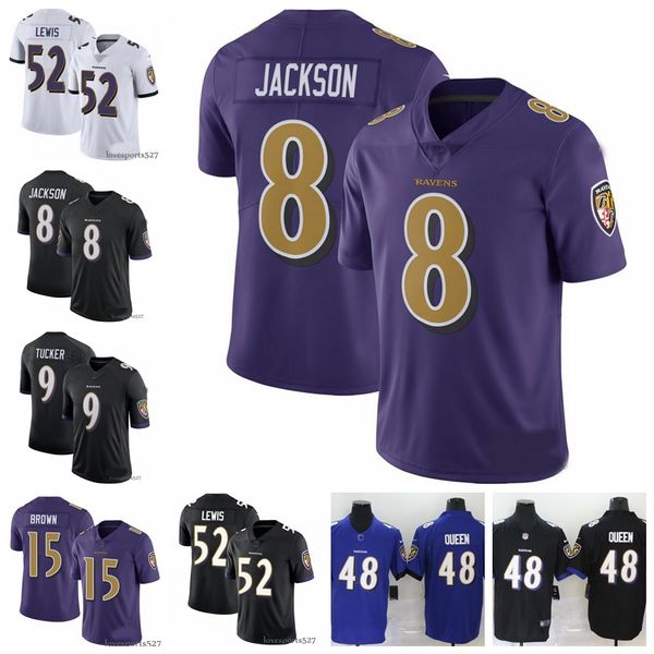 

men's baltimore ravens jersey 8 lamar jackson 9 justin tucker 48 patrick queen iii 52 ray lewis football jerseys black 0901, Black;red