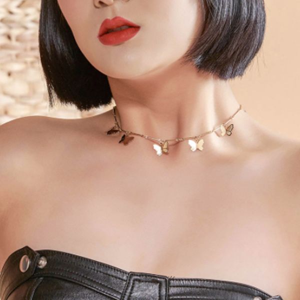 

cute butterfly choker necklace for women gold chain statement collar female chocker shining jewelry in, Silver
