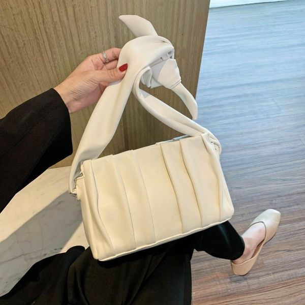 

folds pu leather shoulder bags for women 2020 solid color simple wild shoulder handbags female travel hand bag
