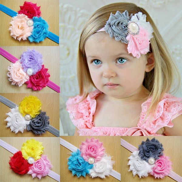 

wholesale kids girls little princess triple cluster flower with crystal button headbands newborn p props 24pcs/lot, Slivery;white