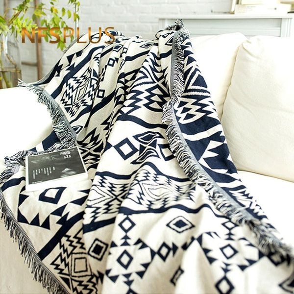 

geometric throw blanket with tassel for sofa bed 130x180cm cotton thicken crocheted jacquard decorative sofa cover floor carpet