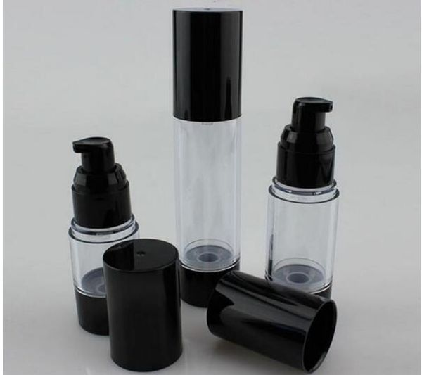 

20pcs/lot 15ml 30ml 50ml 80ml 100ml black vacuum airless pump bottle cosmetic essence oil lotion packing refillable bottle