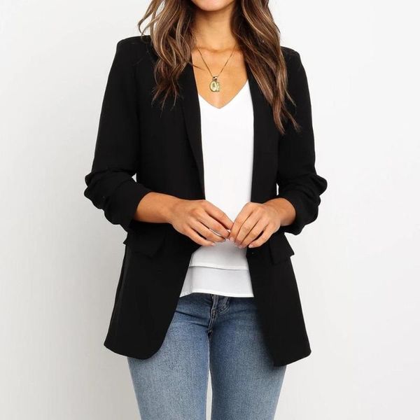 

ladies blazer long sleeve blazer femme women suit jacket female feminino black with pocket autumn clothing, White;black