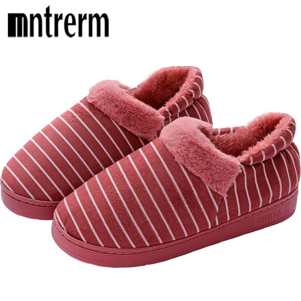 

mntrerm striped female winter wood floor indoor home warm cotton slippers home slippers for famaly, Black