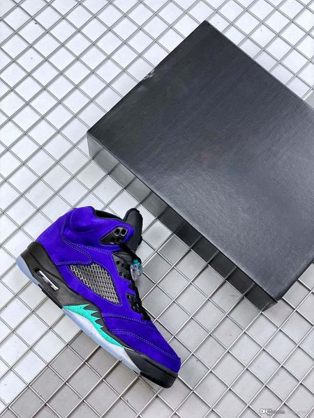

air authentic 5 alternate grape men basketball shoes 5s grape ice black clear new emerald suede man sports sneakers 136027-500 with box
