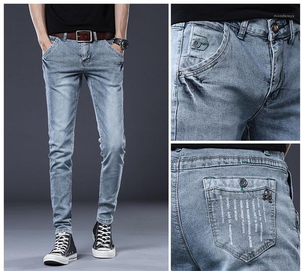 

designer jeans spring autumn casual loose men pencil pants solid color thin trousers flexible slim mens, Blue