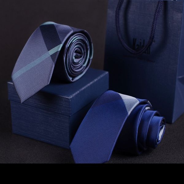 

2020 designer new fashion 6cm slim ties for men zipper plaid blue neckties wedding party casual work accessories with gift box, Black;gray