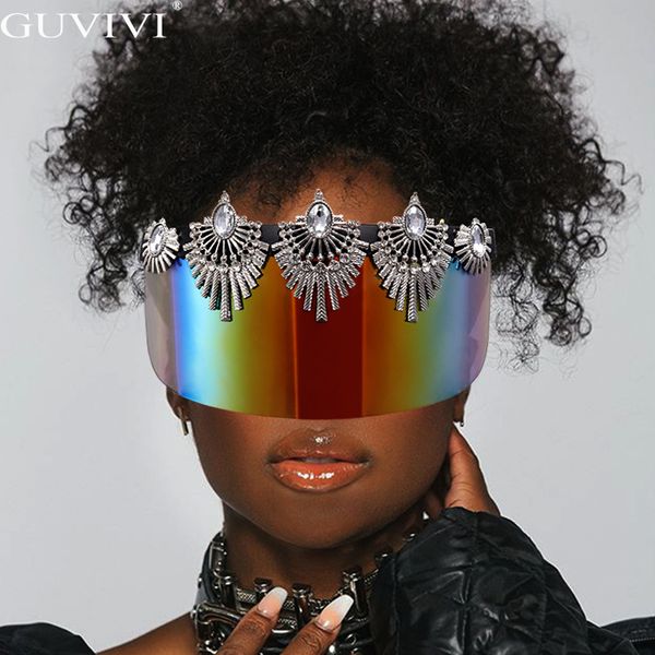 

goggle sunglasses women 2020 one piece diamond sunglasses rhinestone mask men eyewear oversized mirror, White;black