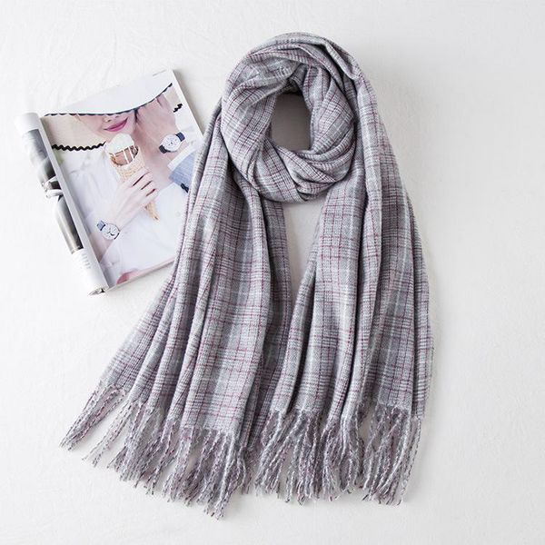 

plaid scarf ladies fall/winter shawl custom men's warmth neckerchief european and american bristle knitted bib shawl, Blue;gray