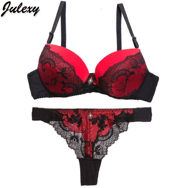 

julexy abc sexy кружева женщины push up бюстгальтеры выдалбливают ремешки бюстгальтер brief наборы французский романтический интимная белье, Red;black