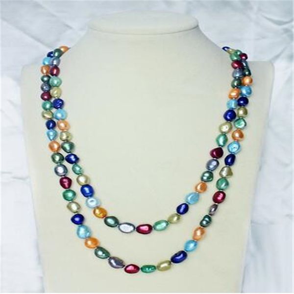

nouveau vÃ©ritable collier de perles d'eau douce baroque multicolore naturel 48 pouces, Silver