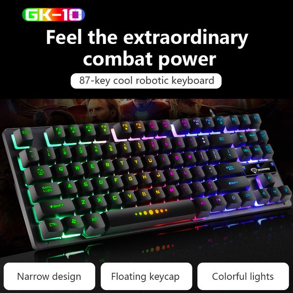 

gk-10 luminous characters through 87-key notebook gaming manipulator keyboard mechanical keyboard colorful backlight keyboards
