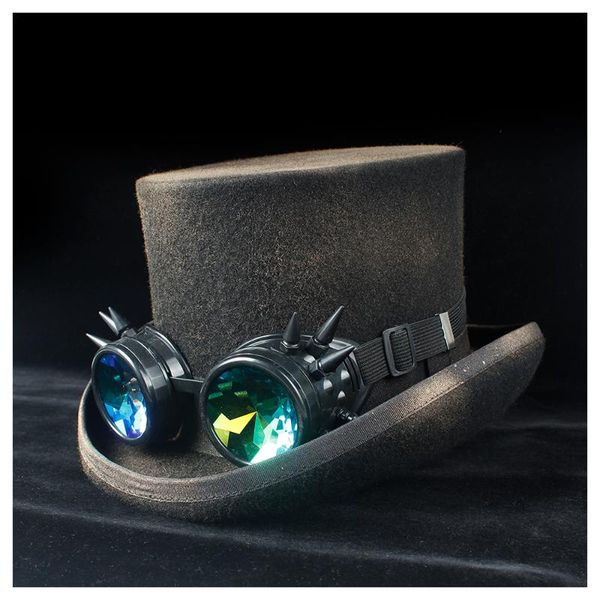 

100% wool women men black hat with gear glasses er fedora hat magician party steampunk cosplay, Blue;gray