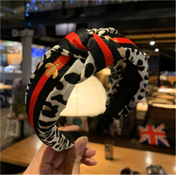 

new style leopard print headband wide edge bee decorate hair clip face band fashion cross headband, Silver