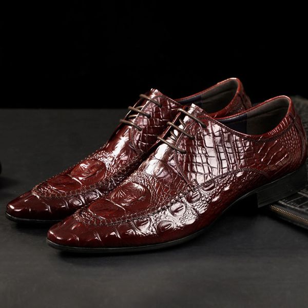 

qyfcioufu 2020 classic formal shoes men fashion style genuine leather oxford dress shoes italian handmade men's crocodile, Black