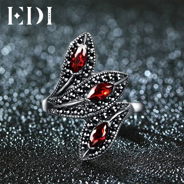 

edi natural style vintage garnet with 925 sterling silver cocktail indian ring for women unique leaf shape design fine jewelry