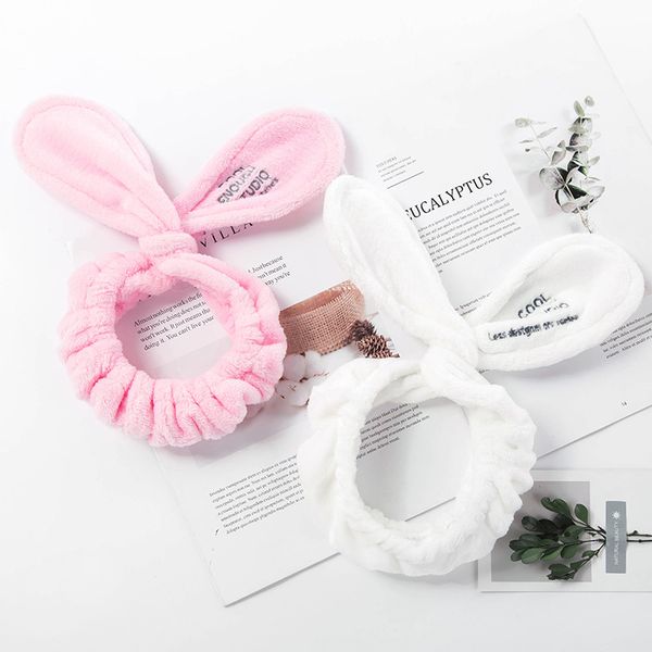 

cute bunny ears hairbands women soft coral velvet wash face headband girl makeup shower spa headband fashion elastic hair band