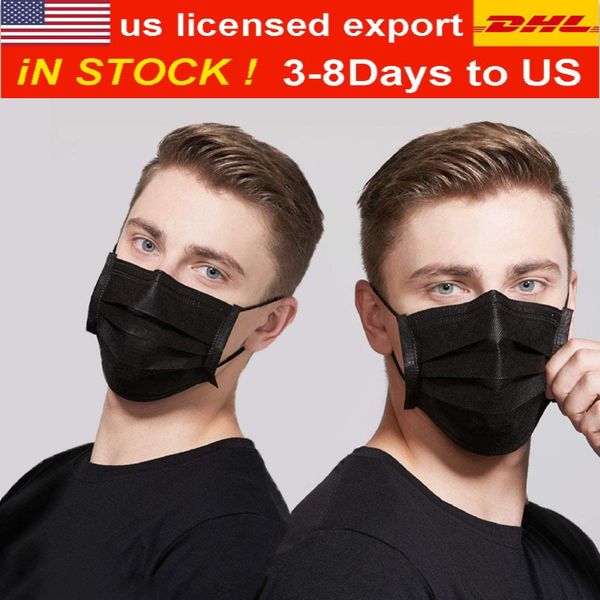 Em Máscaras Stock! Grátis DHL Shipping! Preto facial descartável 3 Camada Orelha-laço Boca Poeira Máscaras cobrir 3-Ply Non