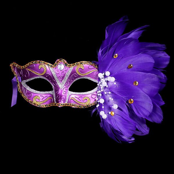 

ktv bar masquerade halloween christmas feather painted female mask wholesale, Silver