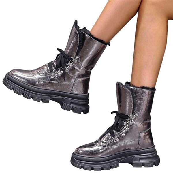 

sagace women winter warm boots antiskid outsole lady snow boots shiny fashion style wear hairy ankle lace up plus 1107, Black