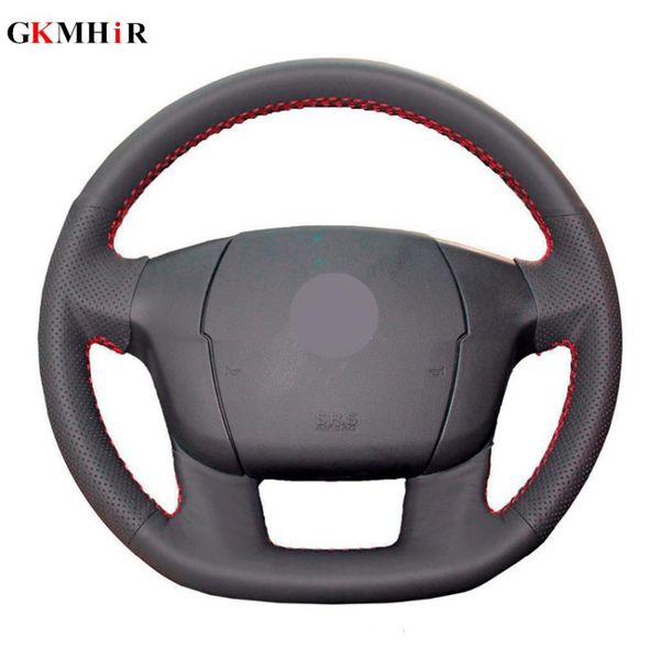 

black artificial leather hand-stitched car steering wheel covers for c4l c4
