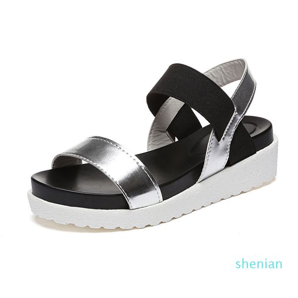 

roma style fashion white women sandals summer platform pvc female flat sandals shallow solid women flat sandals, Black