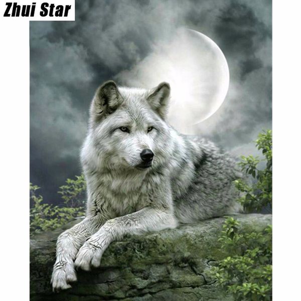 5D DIY diamante pintura do lobo bordado Diamante Pintura Cross Stitch White Wolf E Lua strass Mosaic Painting presente VIP