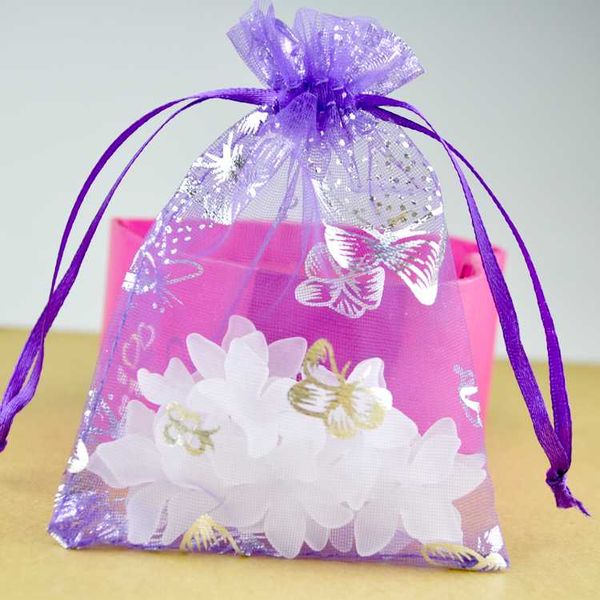 

100pcs/lot purple organza bag 7x9cm small jewelry boutique gift packaging bag cute organza christmas gift drawstring bags