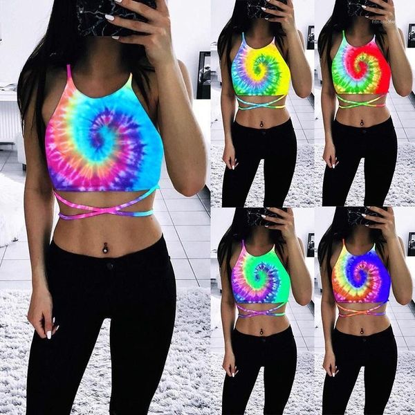 

tie-dyed sleeveless print bandge tank fashion slim female clothing womens luxury designer tshirts summer, White