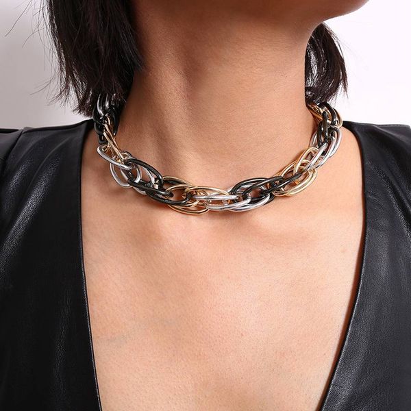 

punk lock choker necklace pendant women collar statement brand gold color chunky thick chain necklace steampunk men, Silver
