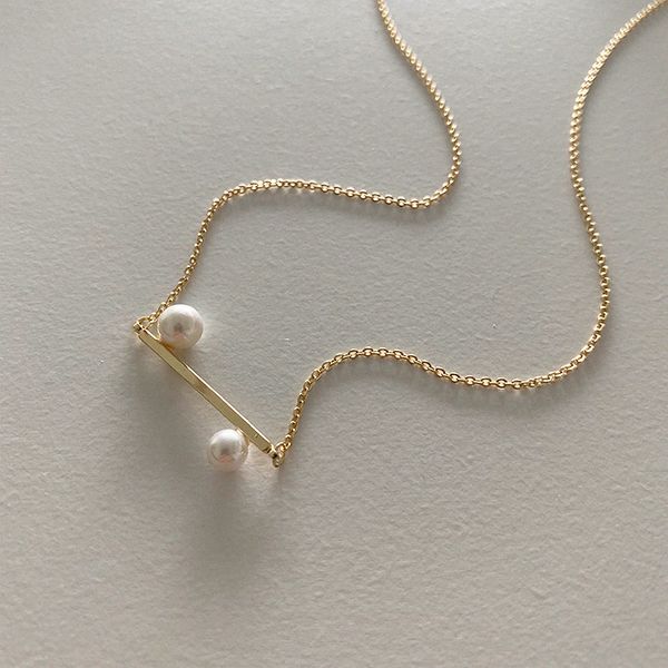 

huanzhi 2020 new korea simple metal chain asymmetry pearl clavicle chain necklace for women girls party jewelry gifts, Silver