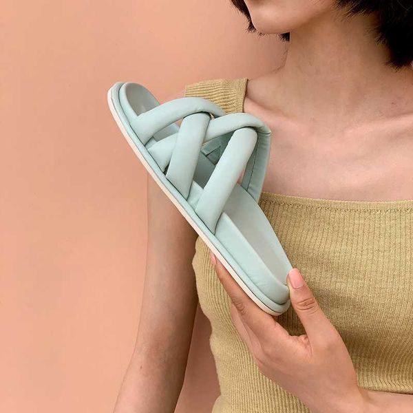

black new brand slipper for women fashion summer cow leather low heel slip on slides summer outdoor casual shoes