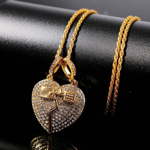 

trendy women men hip hop jewelry gold silver color long chain friend key lock broken two halves heart necklace & pendant