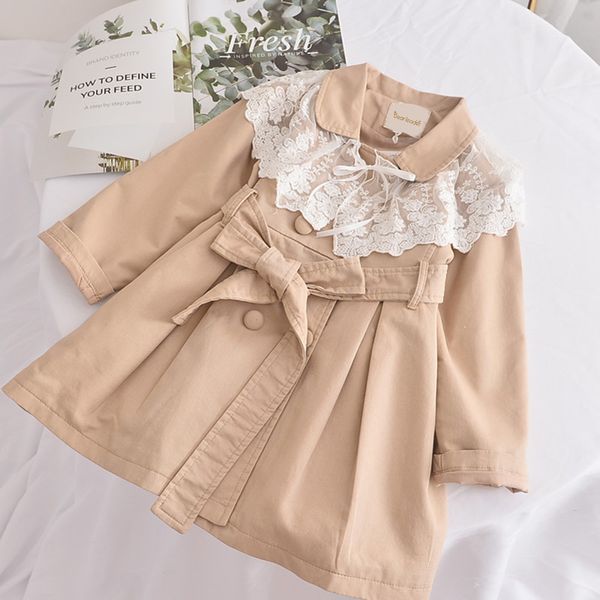 

menoea girls trench coat 2020 children's clothing kids long outerwear baby girl solid trench with soft lace shawl lace coat, Blue;gray