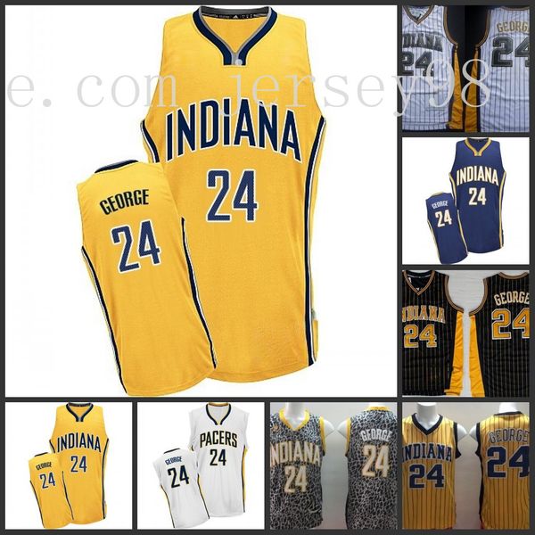 

indiana pacers men 24 paul george yellow with navy bluepinstirpe nba throwback white jersey, Black