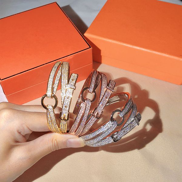 

popular brand elegant belt bracelet zircon inlaid fashion bracelet classic womens bracelet, Golden;silver