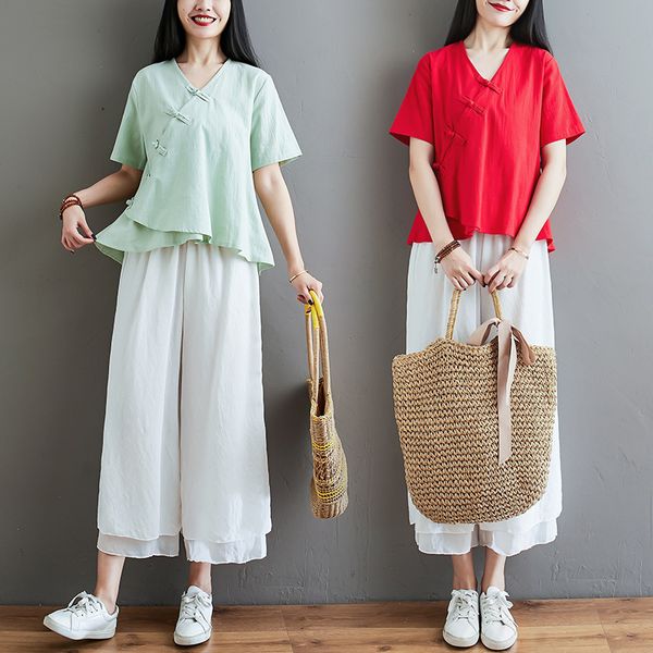 

summer women yoga meditation set linen loose wide leg pant+sweatshirt jogger fitness outfit workout casual gym set activewear, White;red