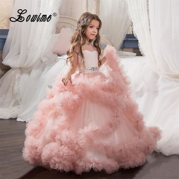

pink ball gown flower girl dress cloud crystal graduation dresses kids 2020 new design toddler prom gown girls pageant dresses, Red;yellow