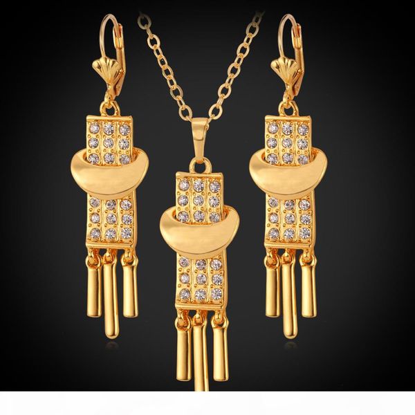 

18k позолоченный подвески ожерелье серьги комплект ювелирных изделий rhinestone нового падения мотаться vintage украшения для женщин ys3089, Black