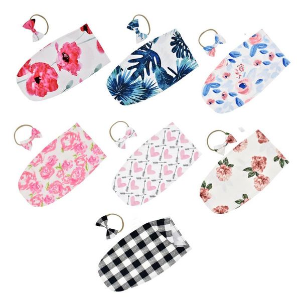 

newborn infant sleeping bag baby fashion printed swaddle blanket muslin wrap+headband 2pcs new born pgraphy prop set