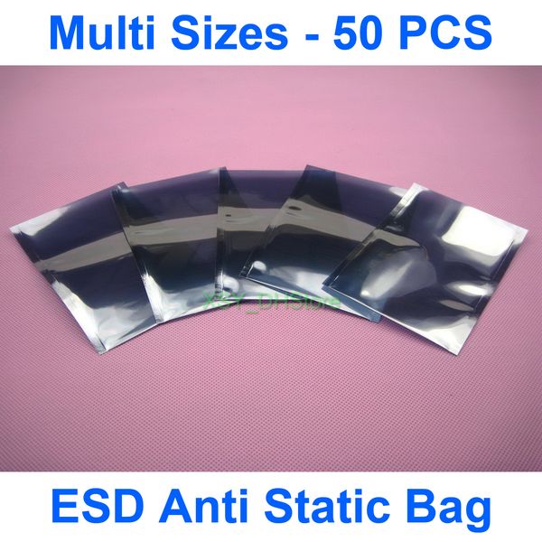 

multi sizes 50 pcs esd anti static bags usable size (width 4 to 15cm, 1.5 - 6 inch) x length (80 230mm, 3" 9") electronic packing