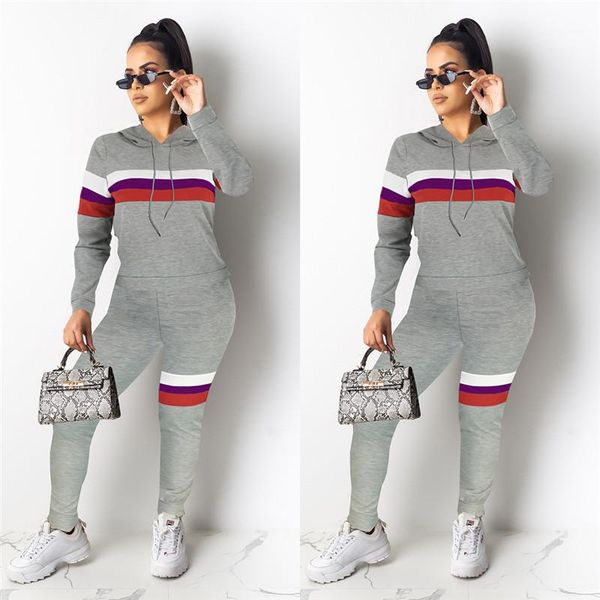 

womens tracksuits fashion long sleeve pullover hoodies 2pcs sets womens sports suits designer colorful striped, Gray