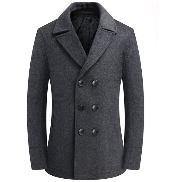 

men's wool & blends winter gray woolen coat male double breasted overcoat men long sleeve thick blend boy plus size 4xl windbreaker, Black